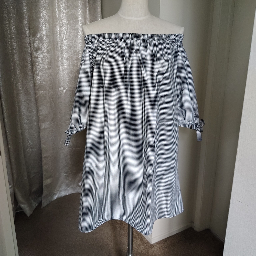 Wrapper Blue Off-Shoulder 3/4 Sleeve Sundress